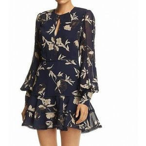Navy shift dress floral print key hole